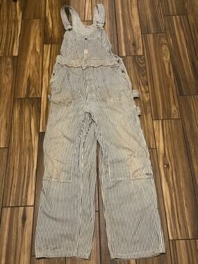 Vintage 1950s TUF NUT Sanforized Hickory Stripe Railroad Bib Overalls 35x30 USA